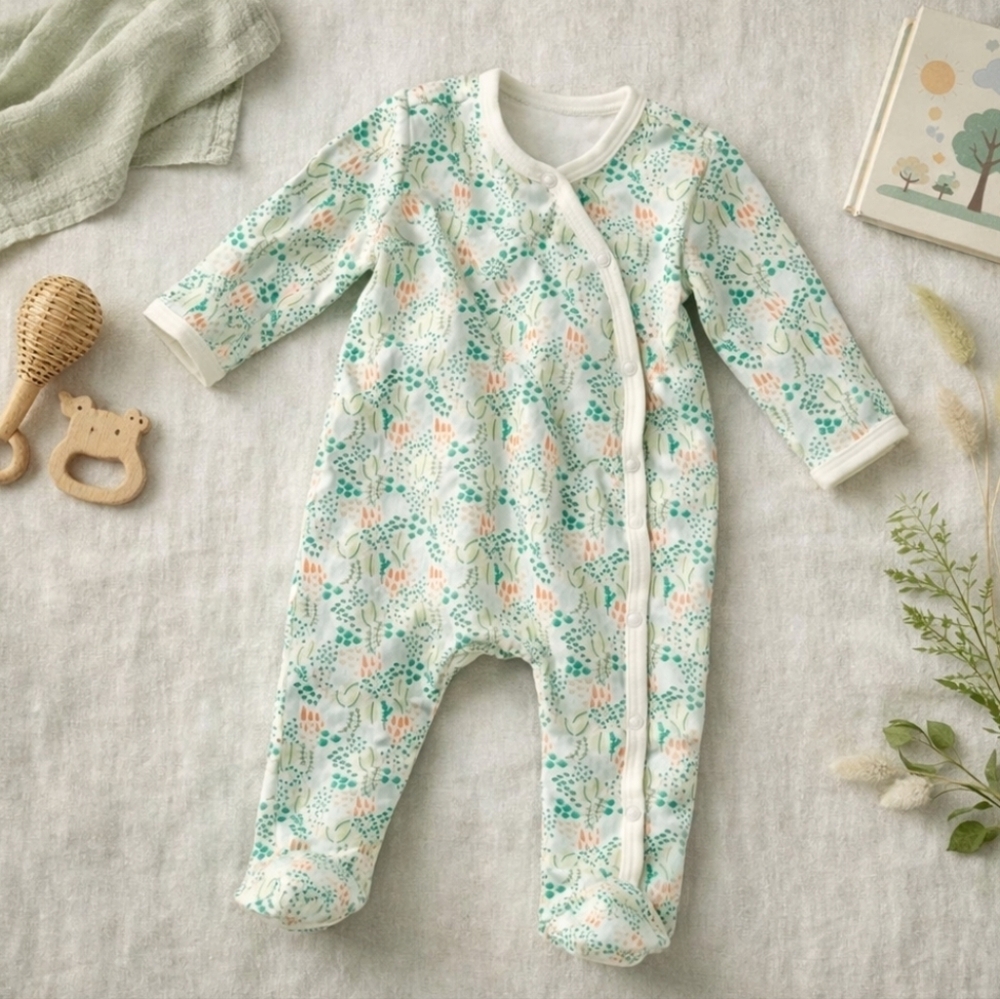 Land of Nod Baby Footed Sleeper 0-3M Botanical Gender Neutral Spring Footie